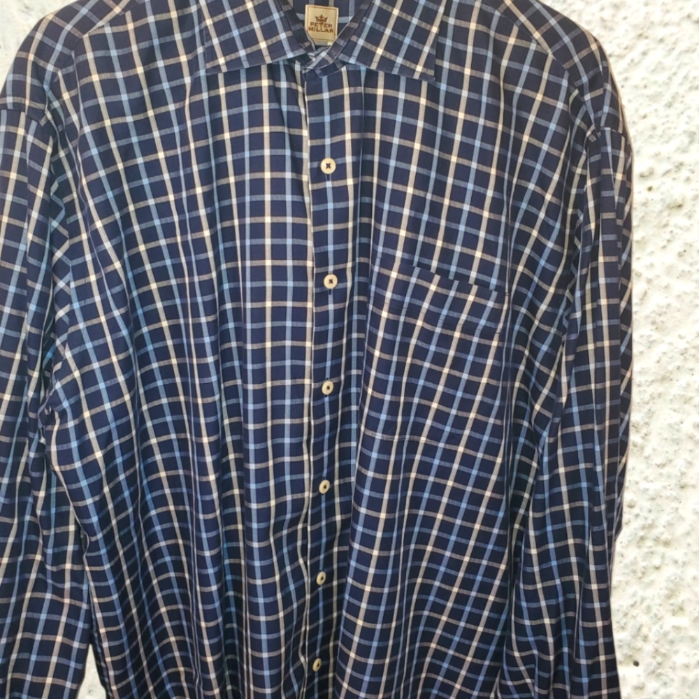 Peter Millar 100% Cotton Checked Button Front Long Sleevez Sz XL